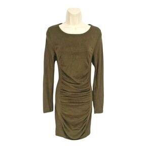 Express Olive Green Knit Runched Midi bodycon fitted Dress Women Size M NWT